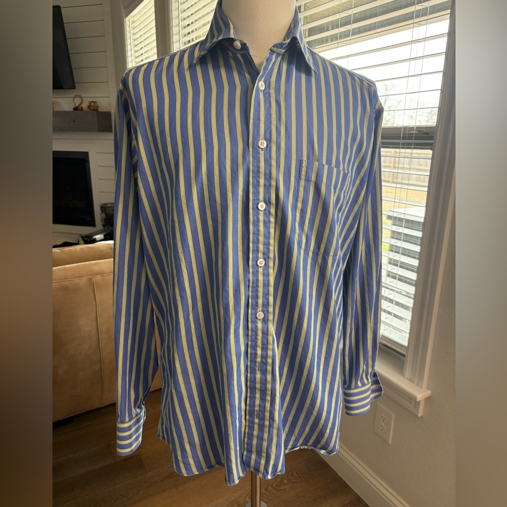 Burberry Blue and Yellow Striped Casual Shirt